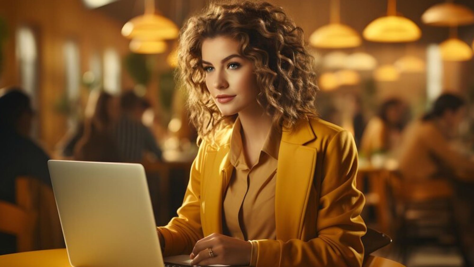 A woman busy in smart hiring process wearing yellow suit
