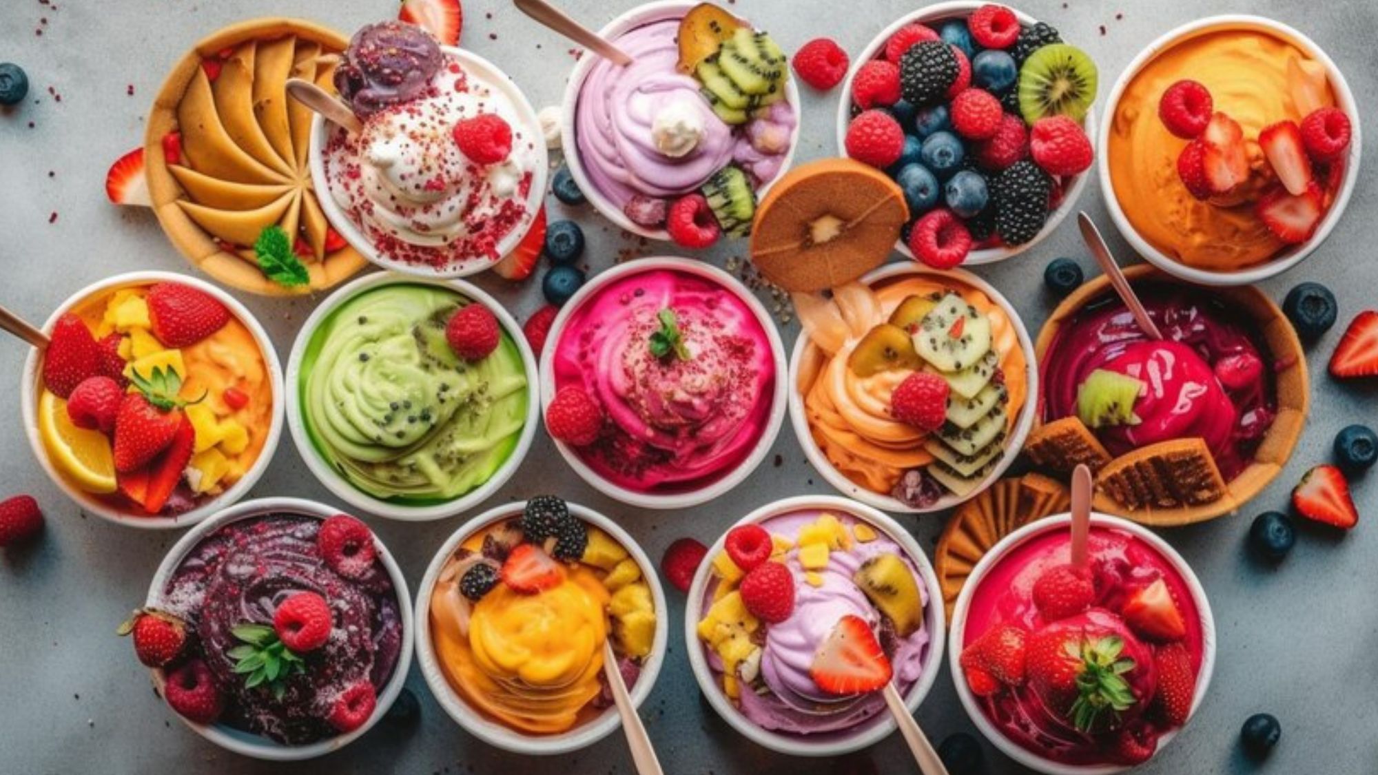 Different options of healthy topping ideas for sundaes ice cream