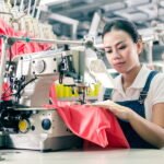 A girl is working in textile